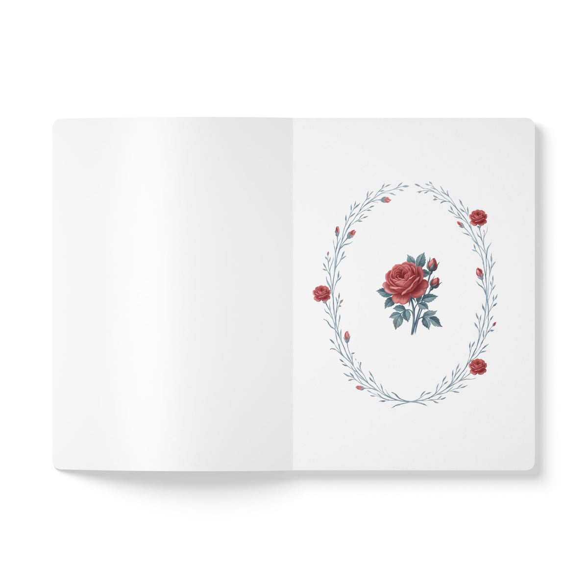 June birth flower journal with red rose oil painting art and lace border on a teal cover, view 4