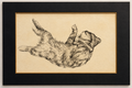 Framed black and white cat sketch with a whimsical, vintage feel
