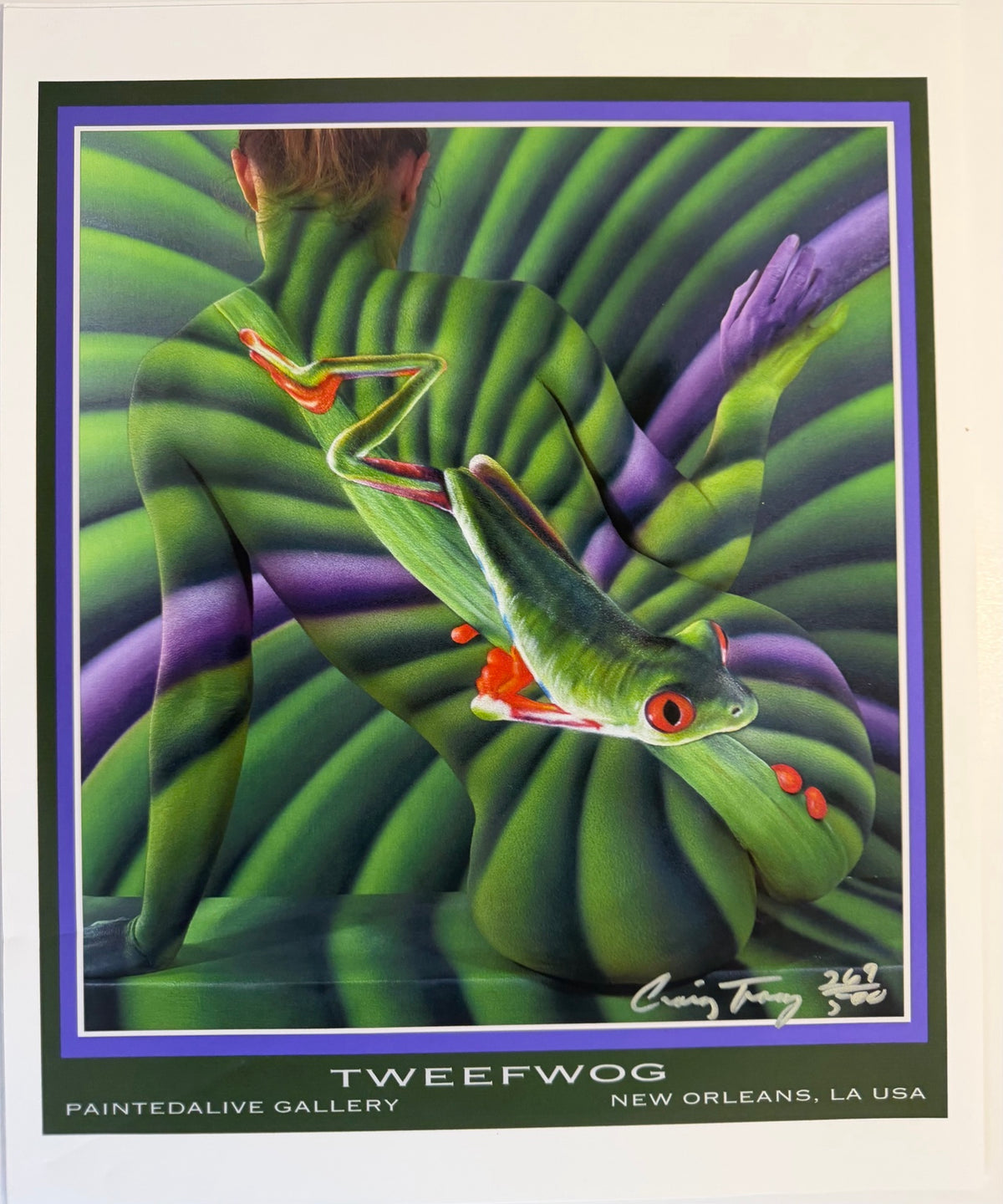 Signed and numbered Craig Tracy bodypainting art print, Tweefwog, edition 269/500, view 2