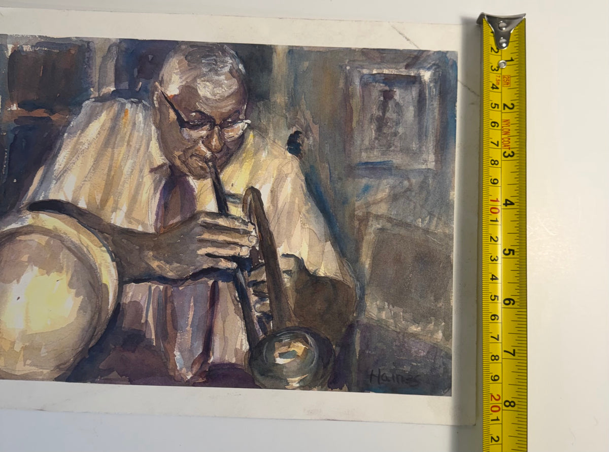 Vintage reproduction print of a New Orleans jazz musician by Fred Haines, signed in the image, view 3