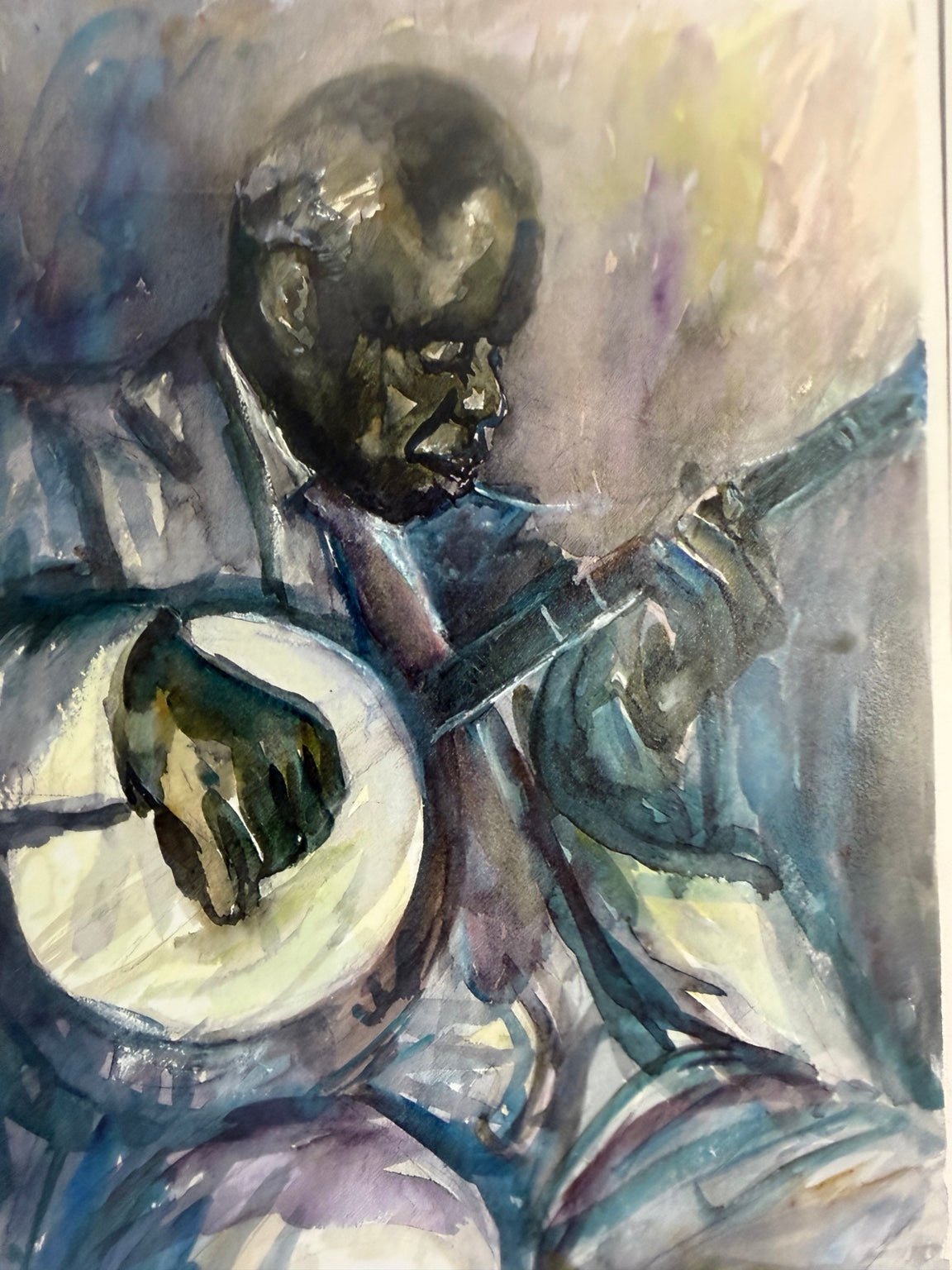 Vintage 11x14 reproduction print of a New Orleans banjo player by Fred Haines, signed in the image