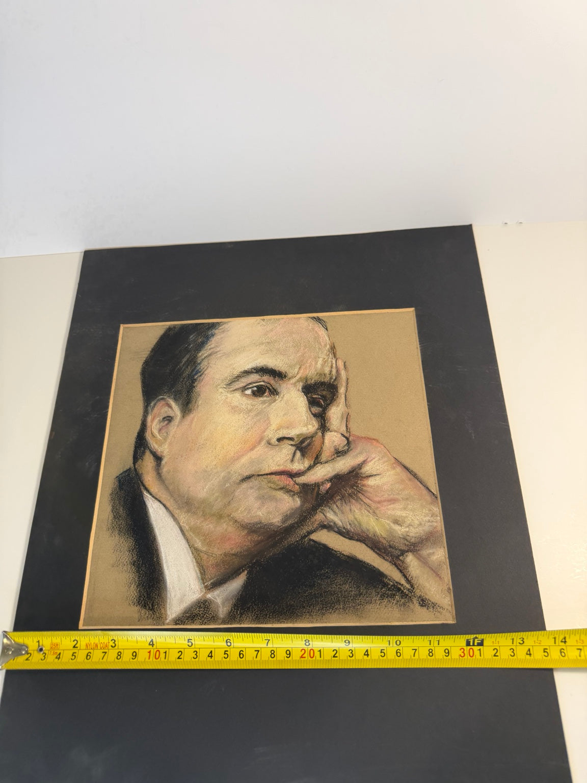 Original vintage mid-century pastel and charcoal portrait of a gentleman, view 2