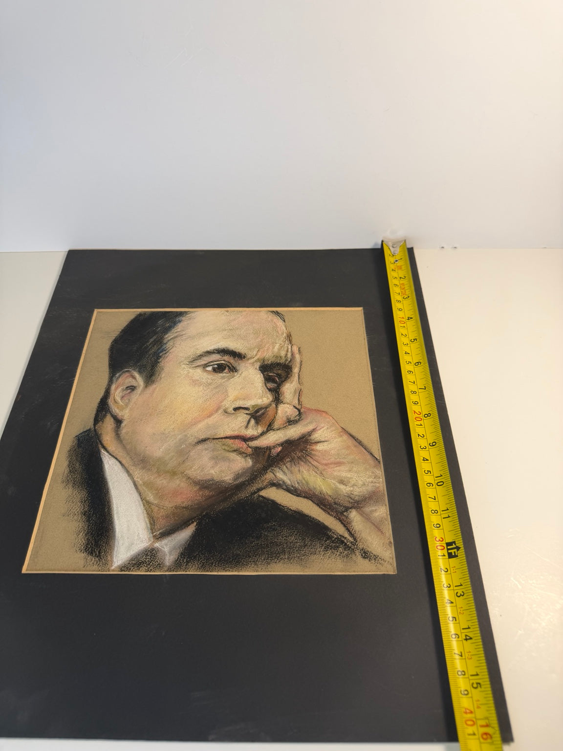 Original vintage mid-century pastel and charcoal portrait of a gentleman, view 3