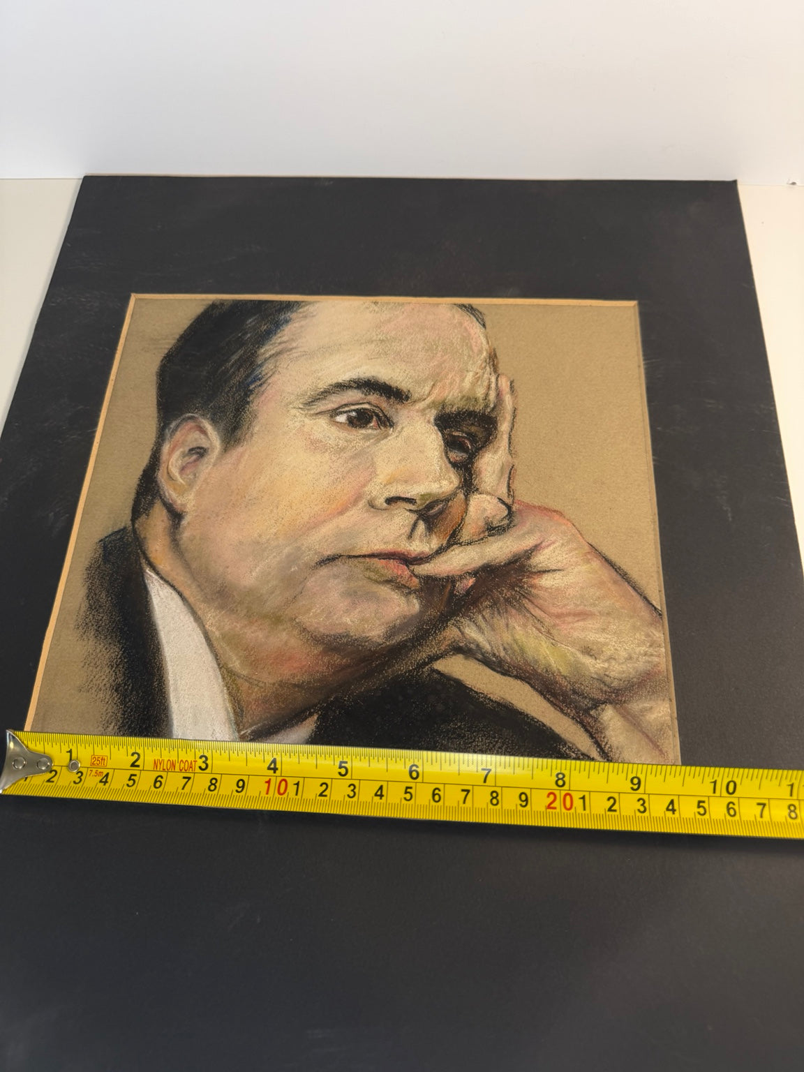 Original vintage mid-century pastel and charcoal portrait of a gentleman, view 4
