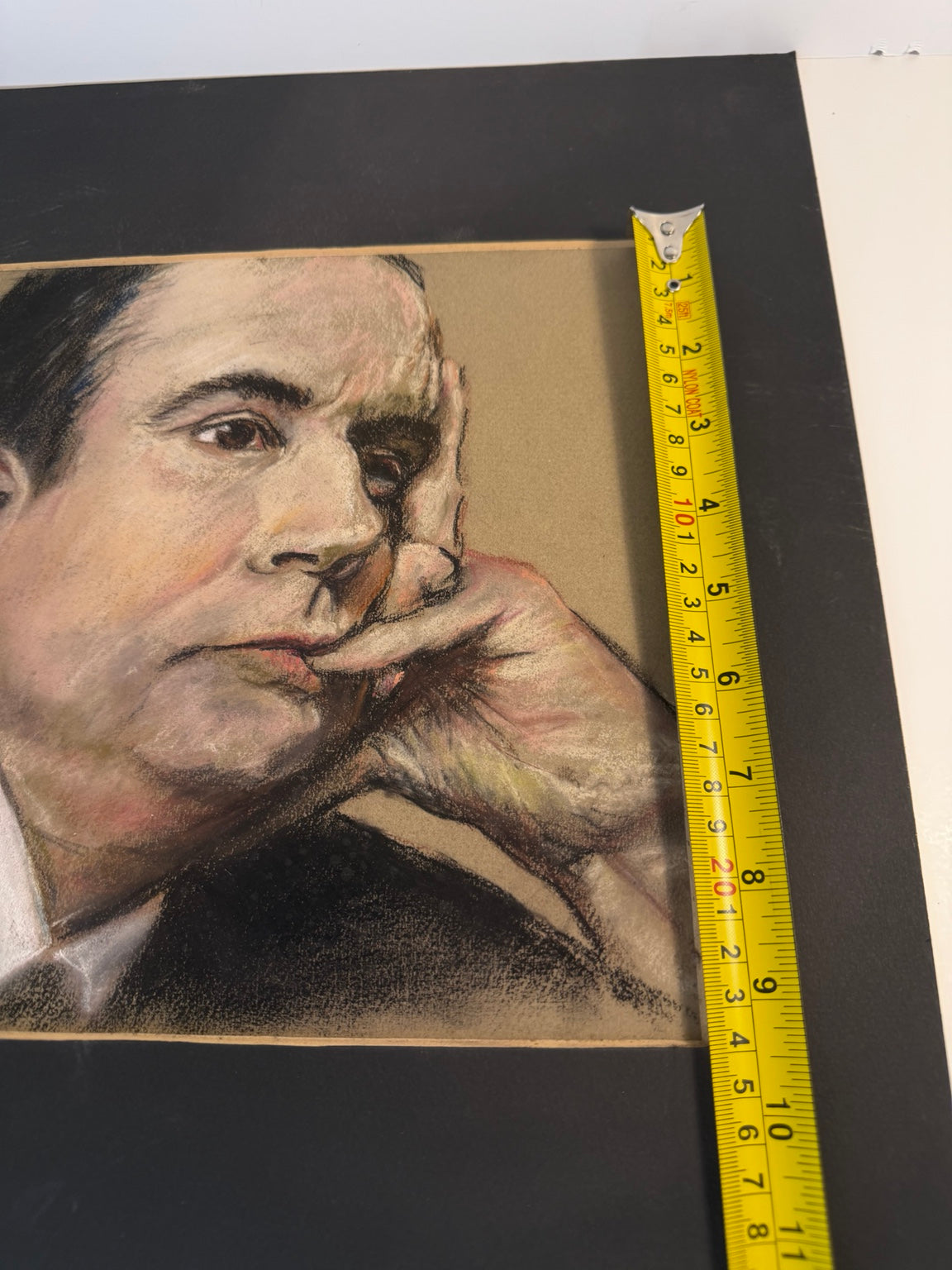 Original vintage mid-century pastel and charcoal portrait of a gentleman, view 5
