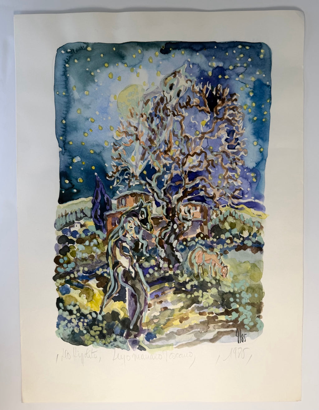Vintage 1986 limited edition art print, number 4 of 85: Lupo Mannaro Toscano