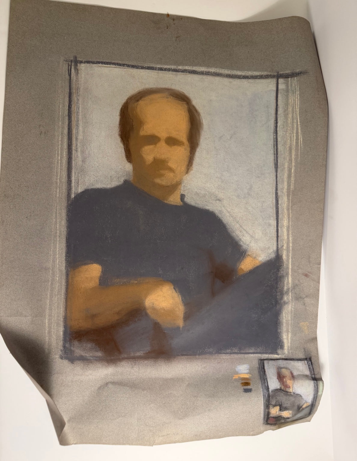 Original vintage 18x24 pastel and charcoal portrait of a man, with Fred Haines collection provenance, view 2