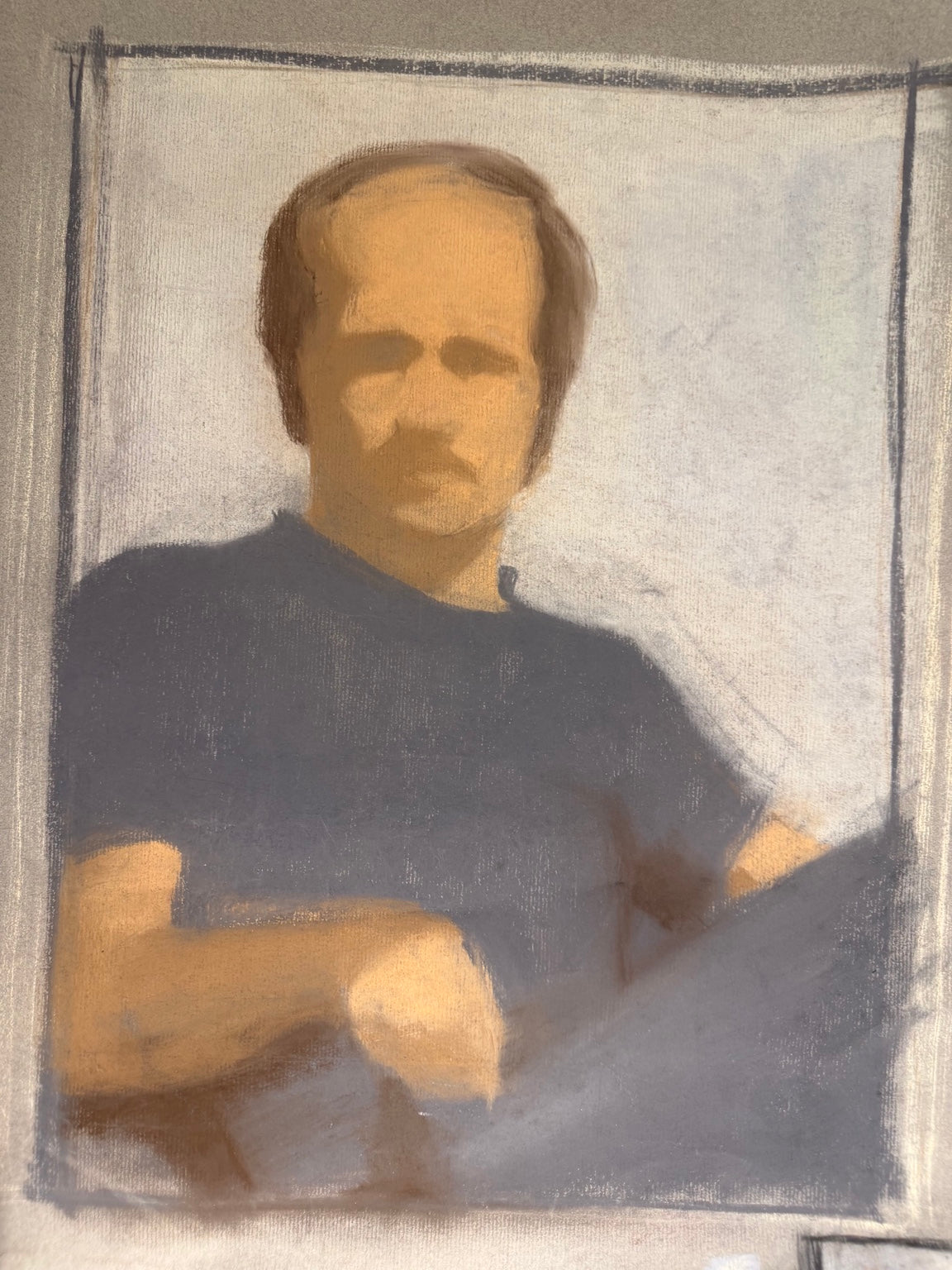 Original vintage 18x24 pastel and charcoal portrait of a man, with Fred Haines collection provenance