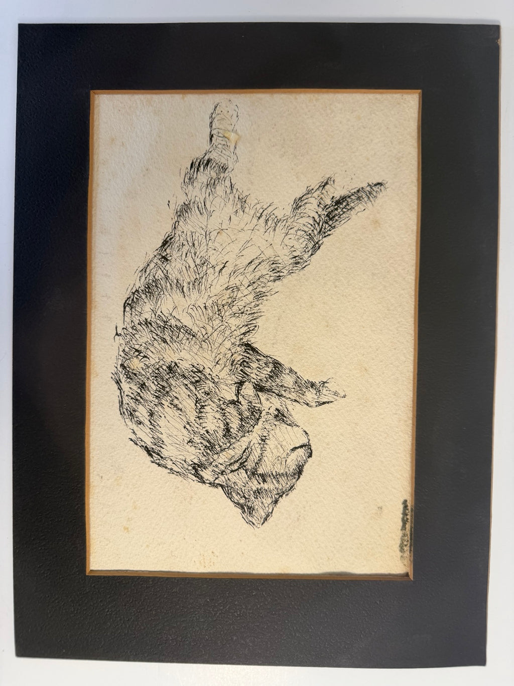 Framed black and white cat sketch with a whimsical, vintage feel, view 3