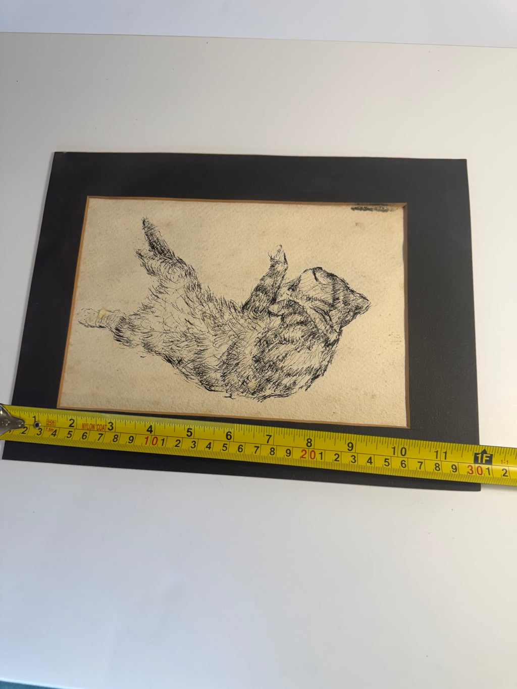 Framed black and white cat sketch with a whimsical, vintage feel, view 6