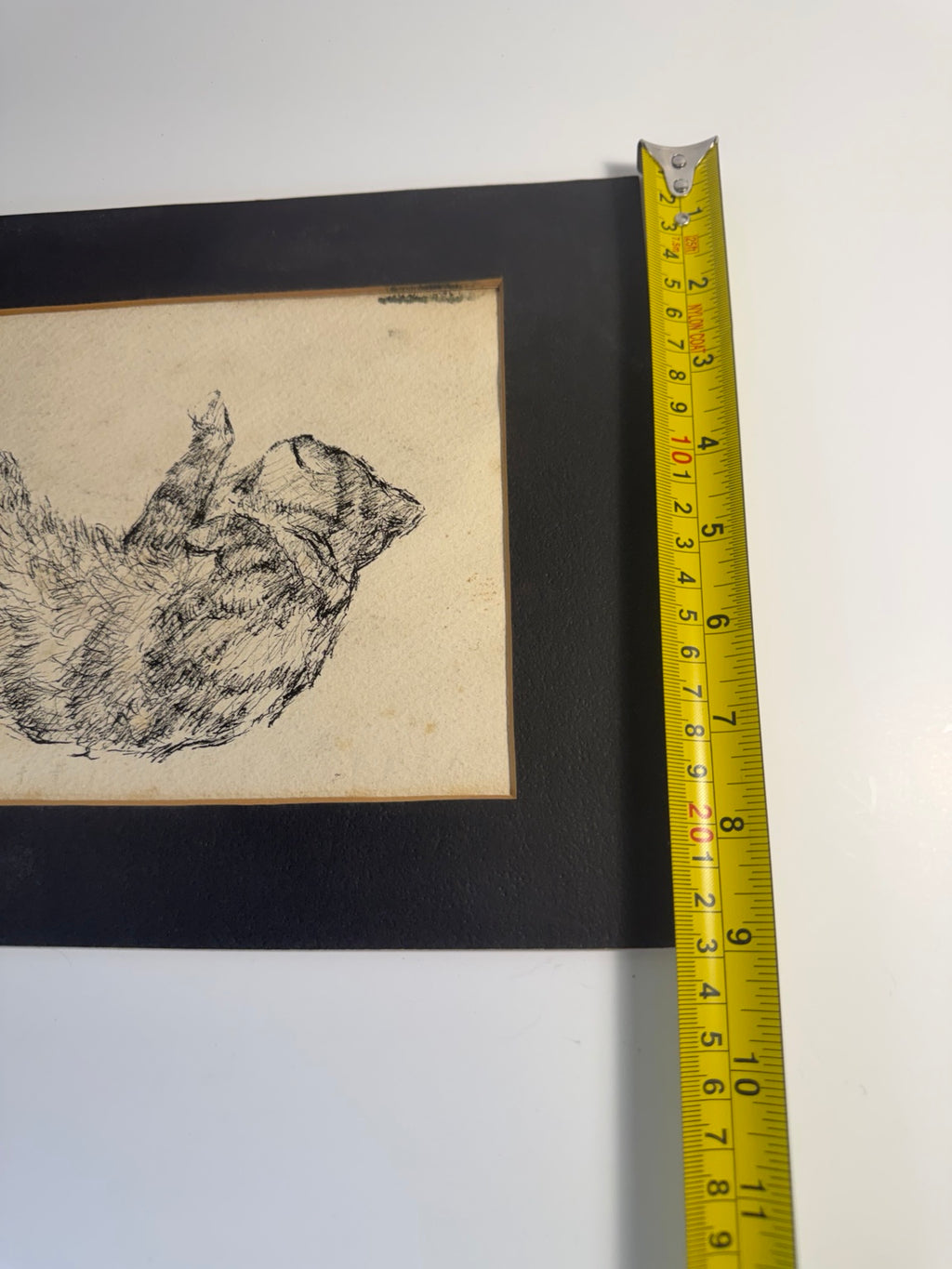 Framed black and white cat sketch with a whimsical, vintage feel, view 8