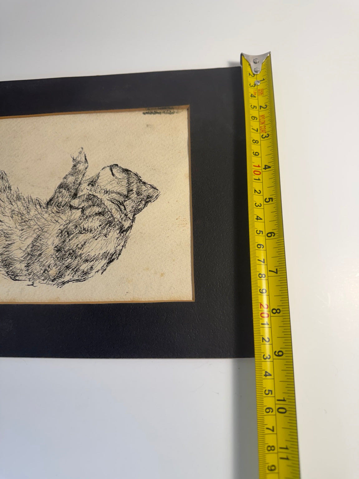 Framed black and white cat sketch with a whimsical, vintage feel, view 8