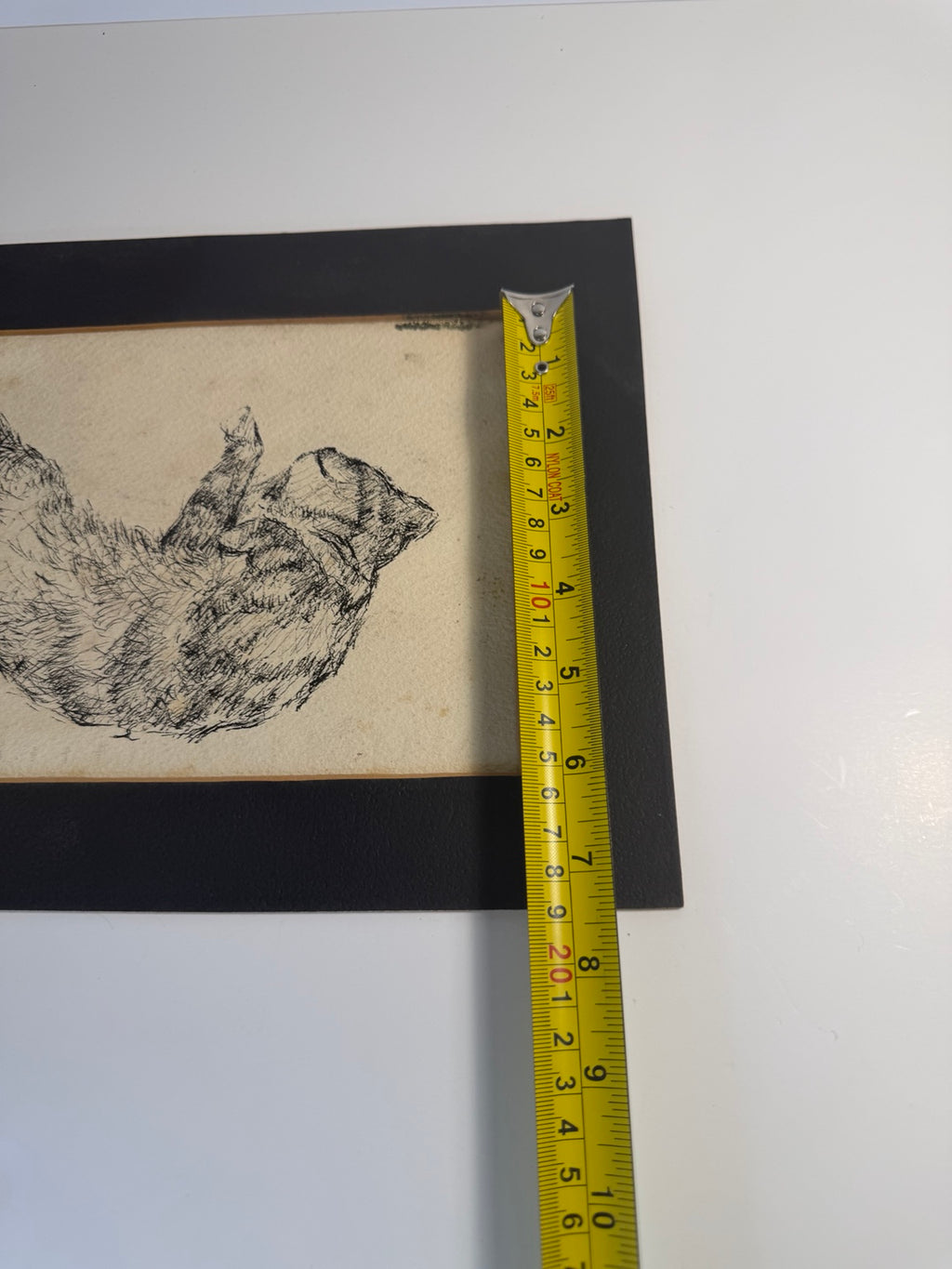 Framed black and white cat sketch with a whimsical, vintage feel, view 9
