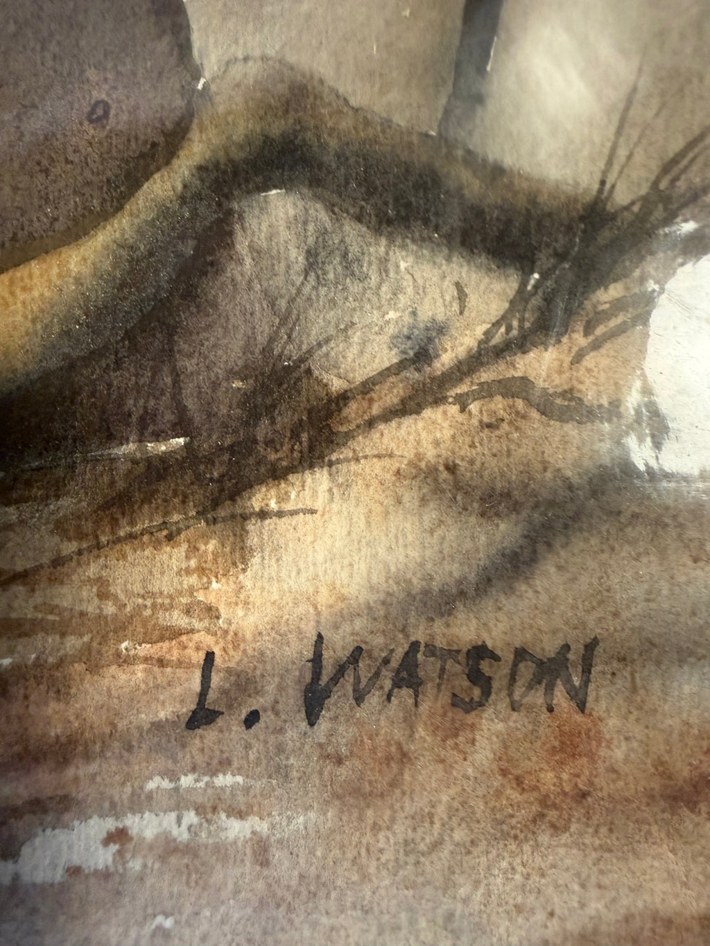 Signed original L. Watson watercolor painting of ducks in flight over fallen timber, view 3