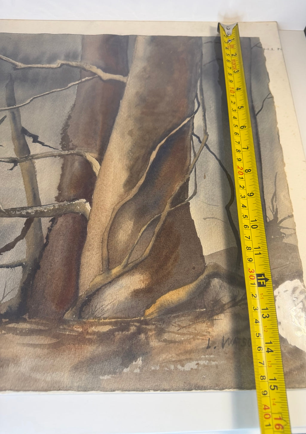 Signed original L. Watson watercolor painting of ducks in flight over fallen timber, view 5