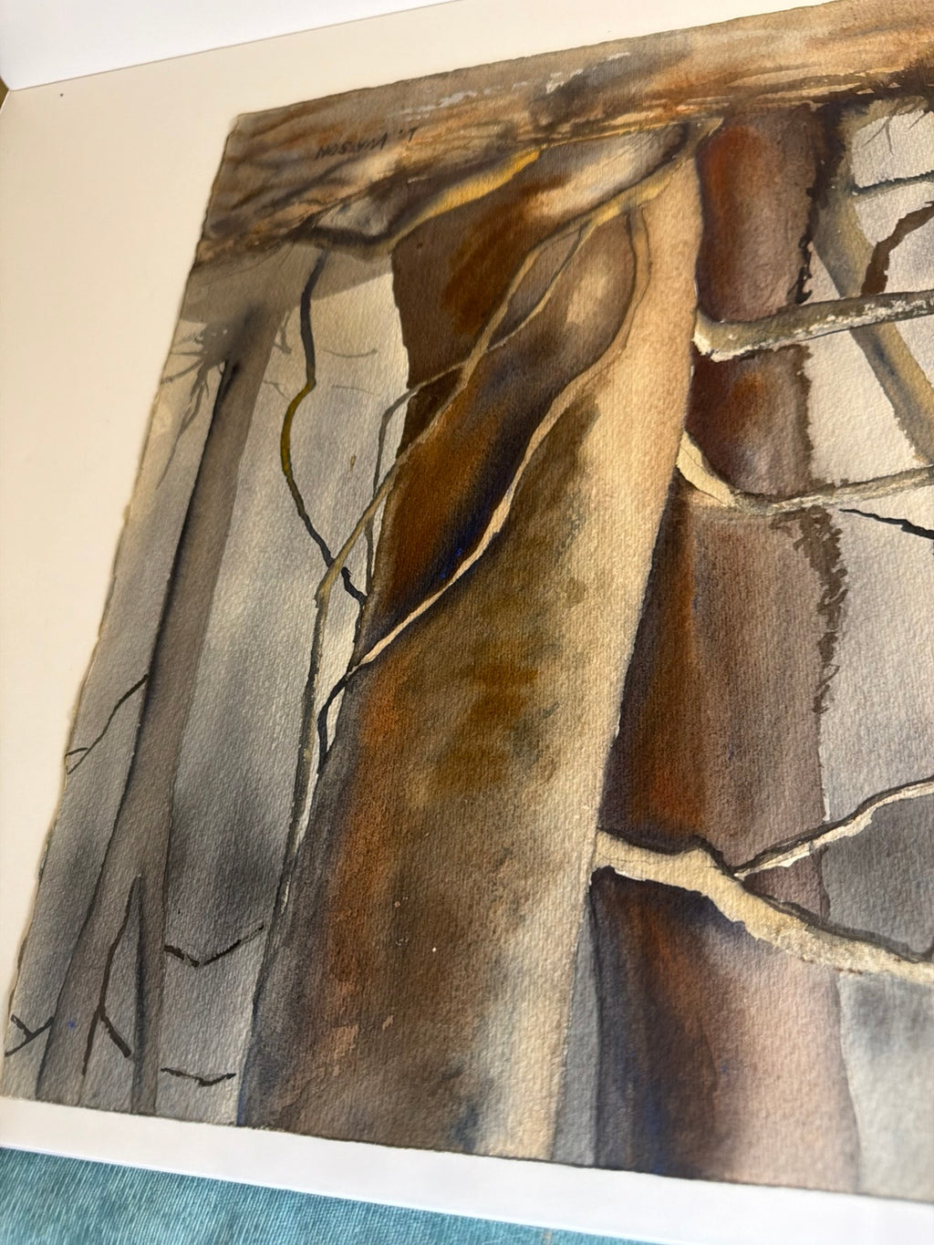 Signed original L. Watson watercolor painting of ducks in flight over fallen timber, view 8