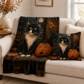Scaredy Cats Halloween Pillow & Throw Blanket Bundle