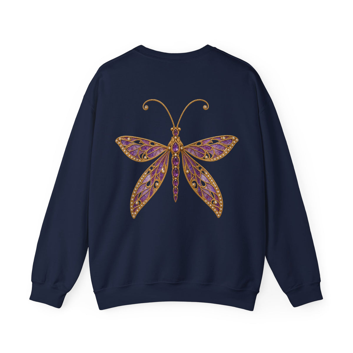 Amethyst Lacewing sweatshirt in navy, back view