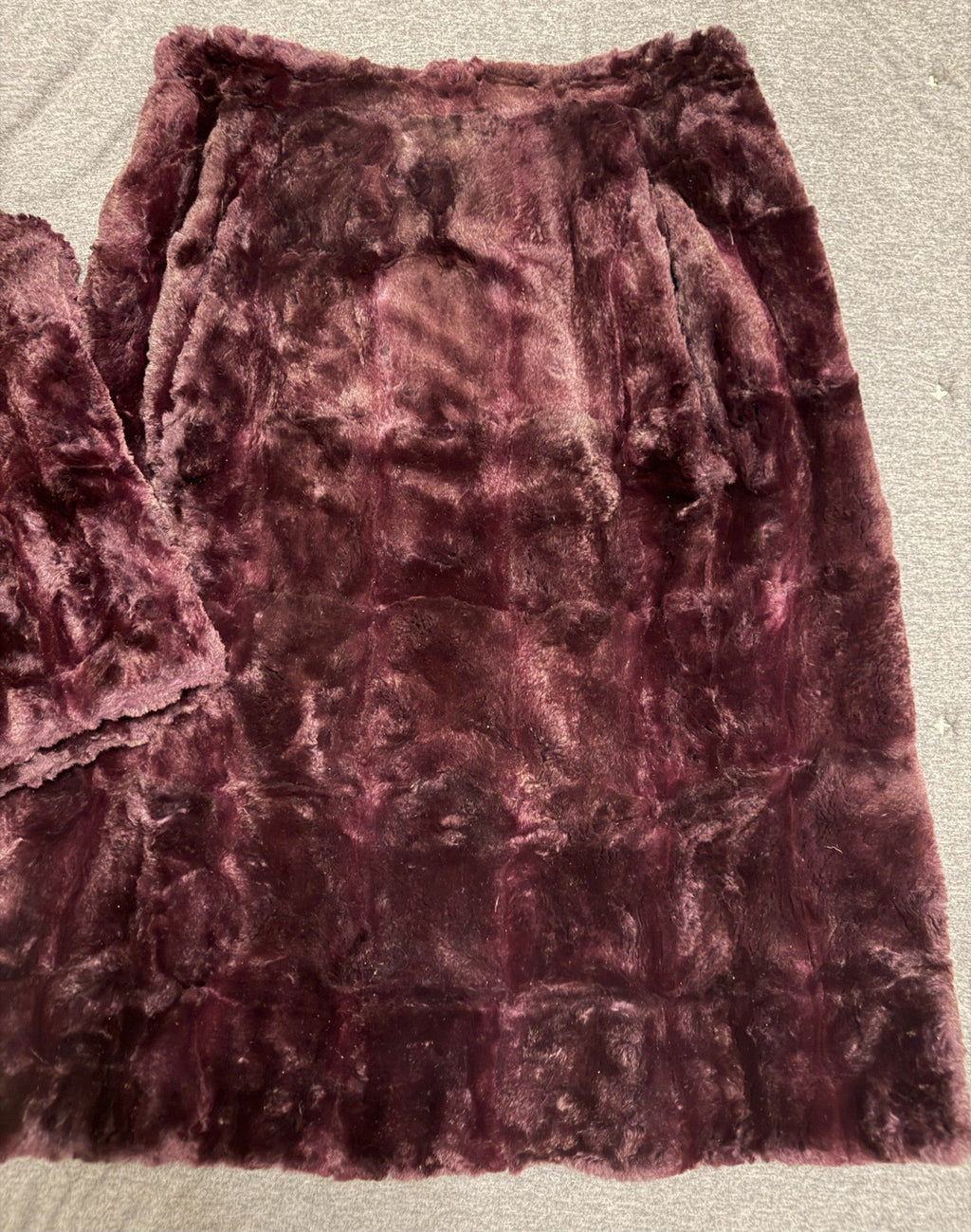 Plum sheared fur skirt close-up
