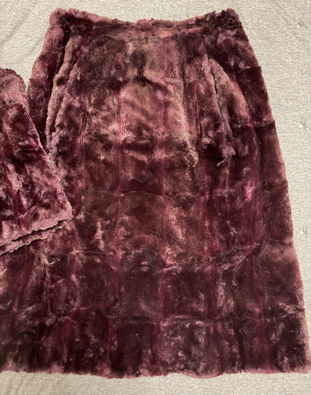 Plum sheared fur skirt close-up