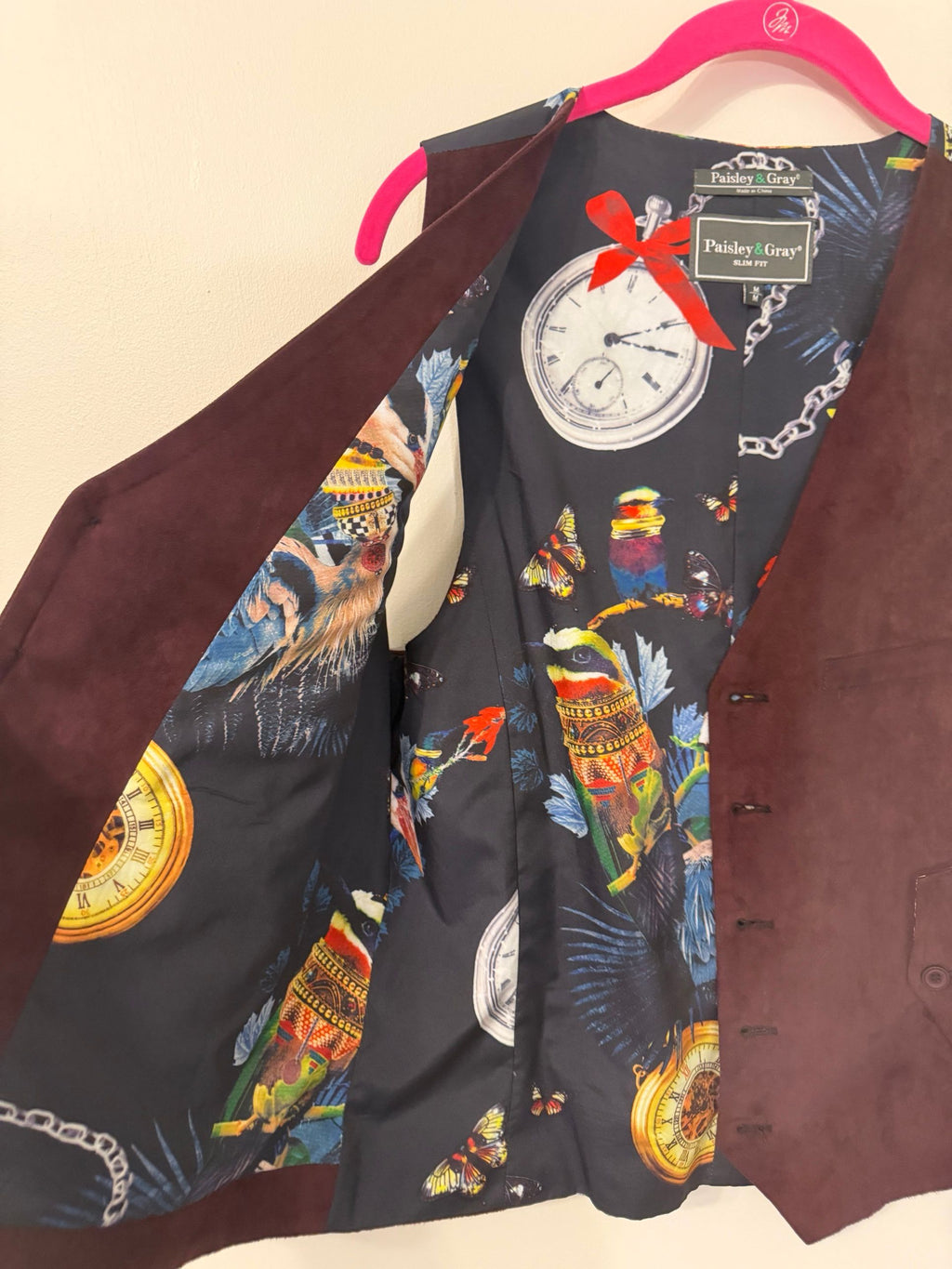 Vest open showing printed lining