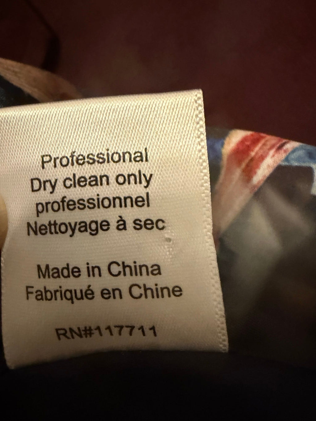 Care label, dry clean only