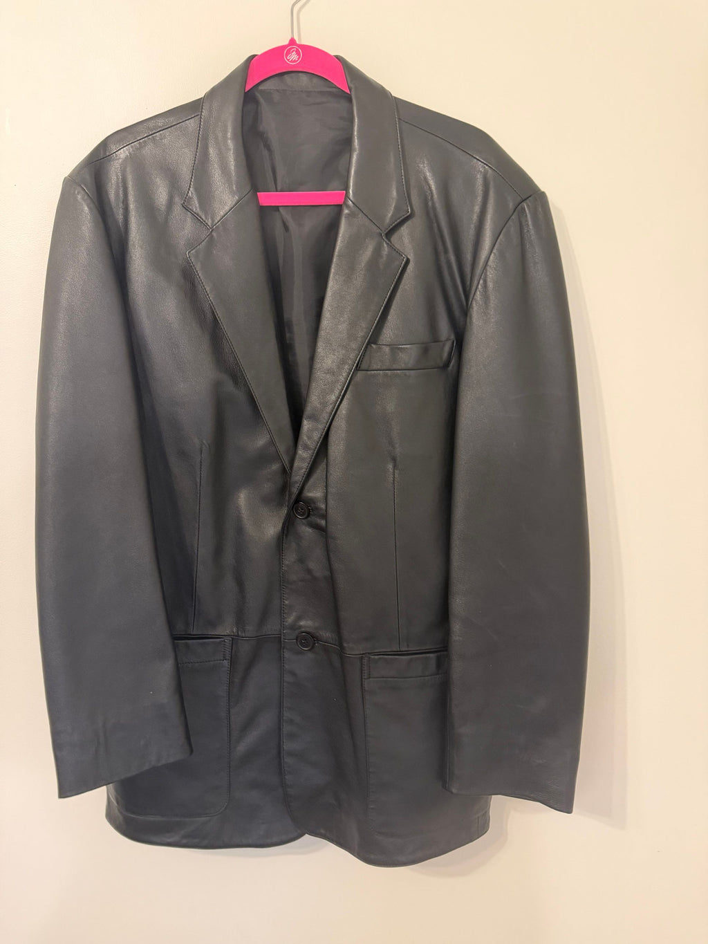 Claude Lamont black leather blazer, front view