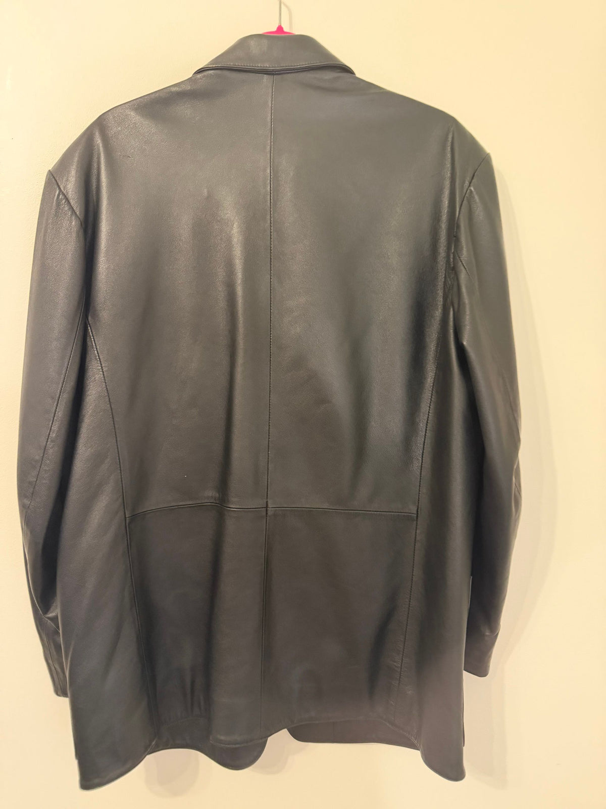 Back of black leather blazer