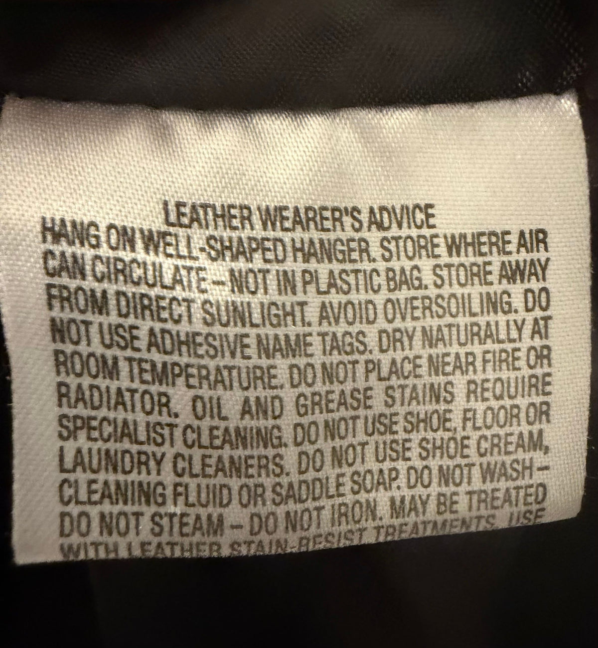 Leather care label
