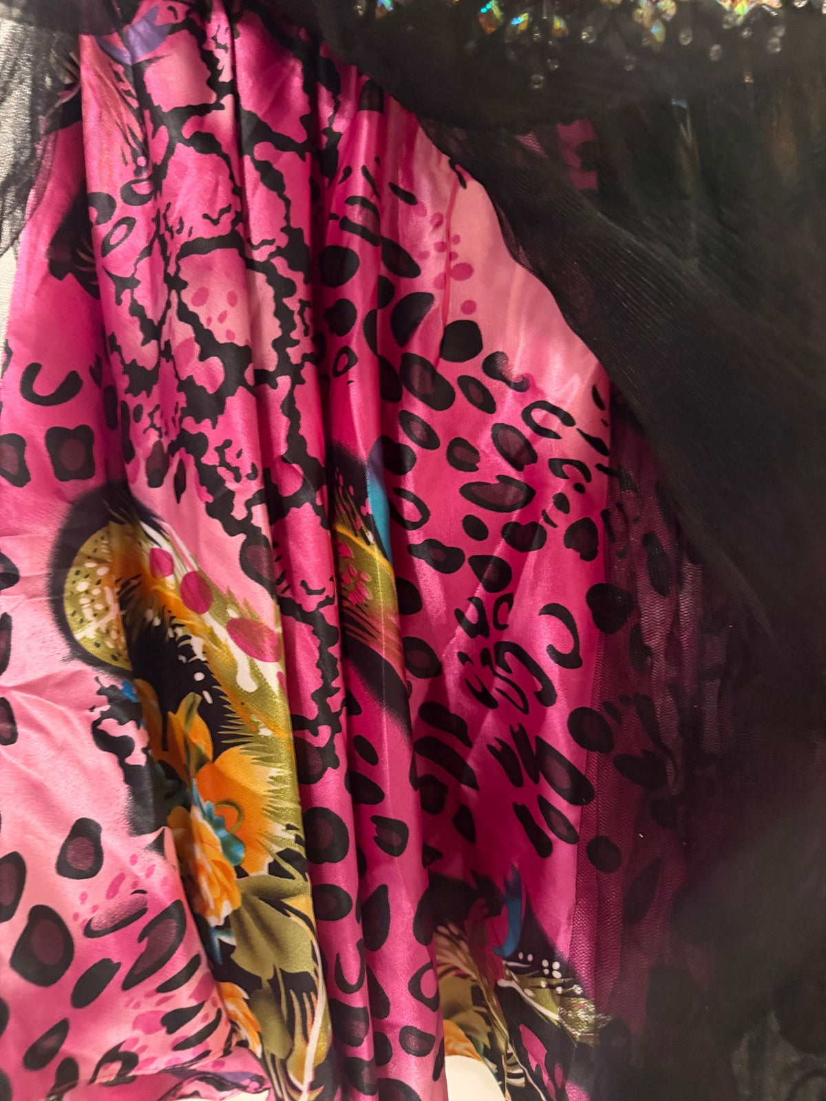 Pink leopard and floral satin underskirt