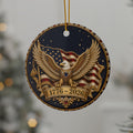 America 250 ornament, navy jeweled gold eagle and flag 1776 2026