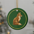 Fox Ornament, Woodland Creatures Christmas Ornament, green and gold ceramic