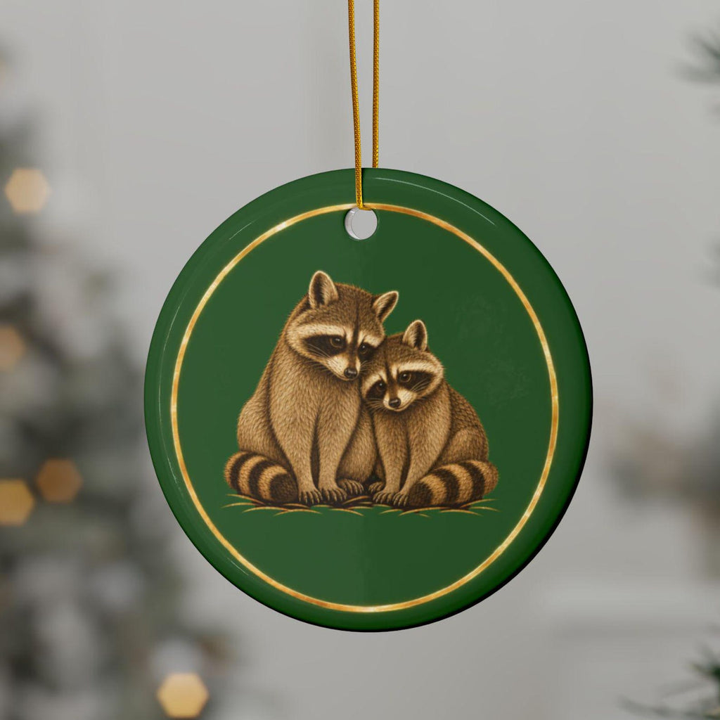 Raccoons Ornament, Woodland Creatures Christmas Ornament, close-up on the tree