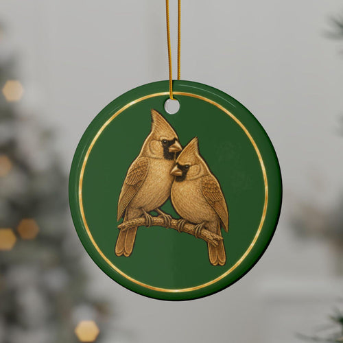 Cardinals Ornament, Woodland Creatures Christmas Ornament, close-up on the tree