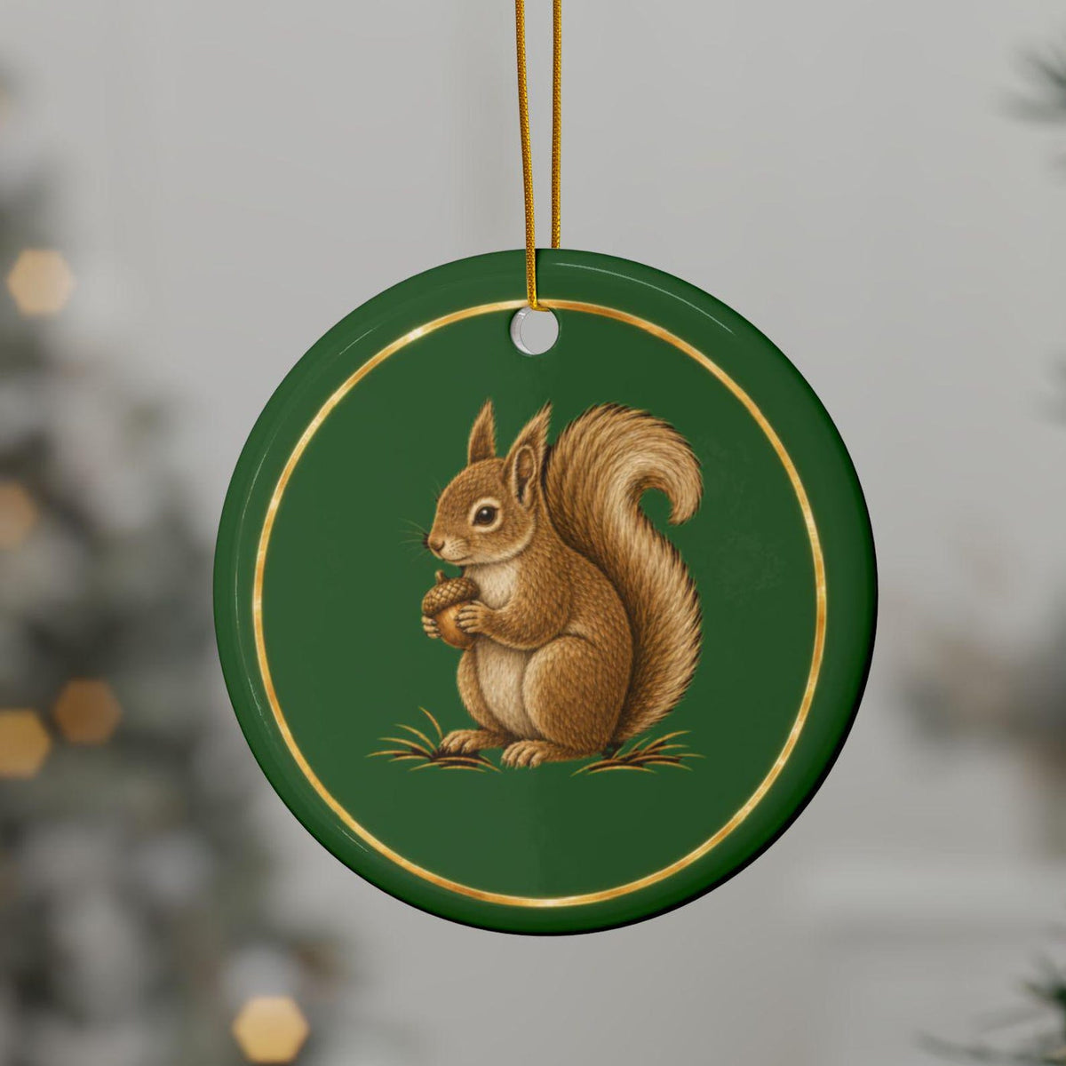 Squirrel Ornament, Woodland Creatures Christmas Ornament, close-up on the tree