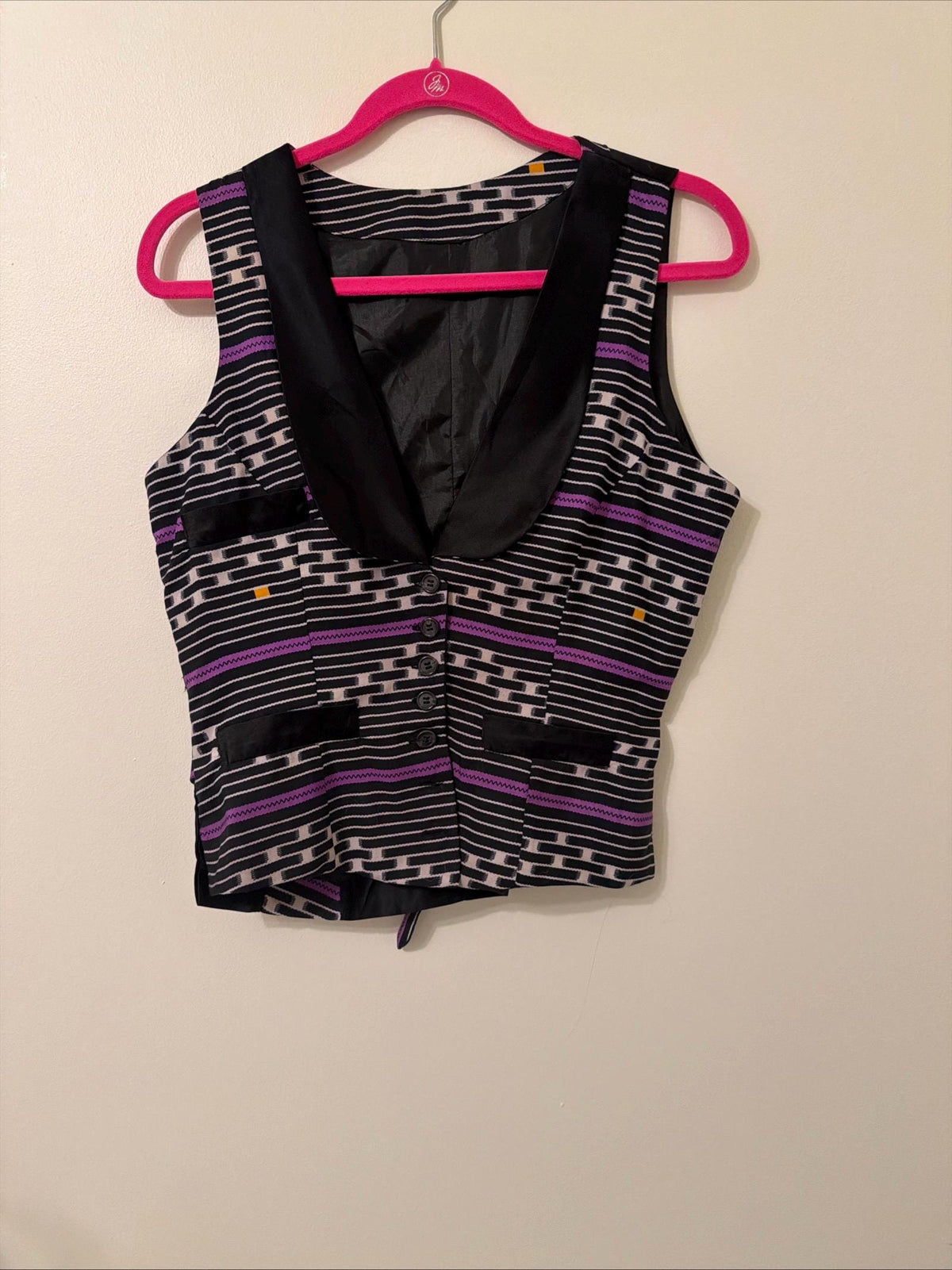 Vintage purple and black geometric vest