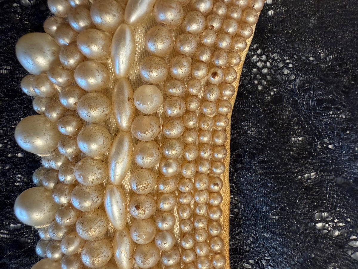 Vintage Japan Faux Pearl Beaded Collar Necklace, Statement Bib