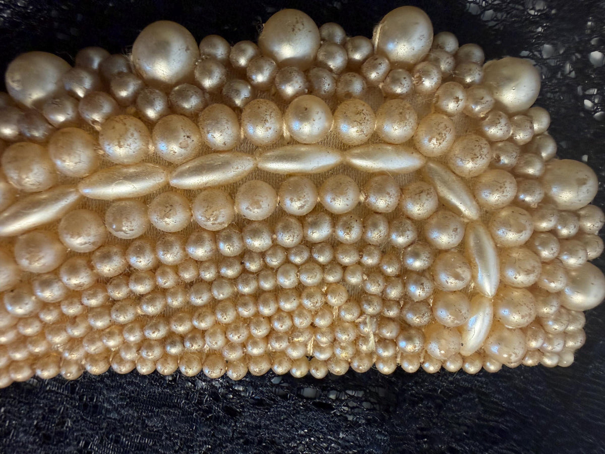 Vintage Japan Faux Pearl Beaded Collar Necklace, Statement Bib