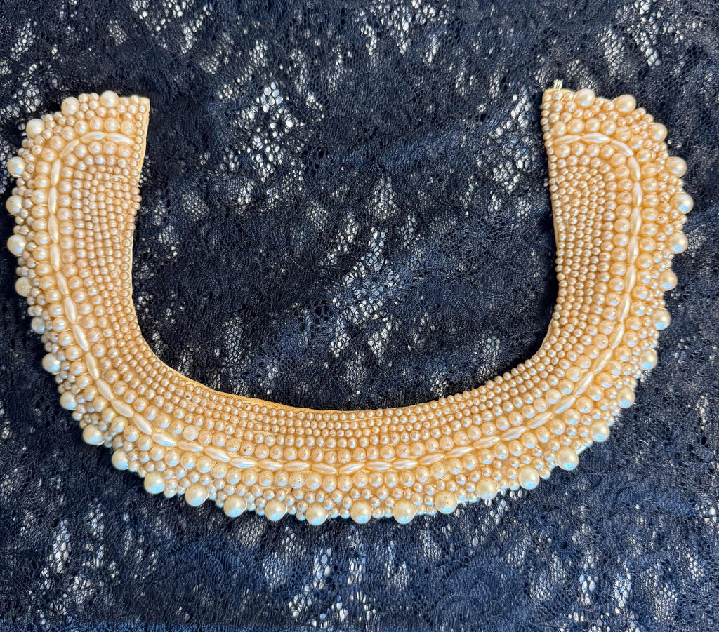 Vintage Japan Faux Pearl Beaded Collar Necklace, Statement Bib