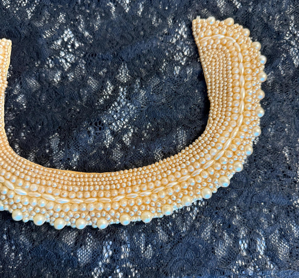 Vintage Japan Faux Pearl Beaded Collar Necklace, Statement Bib
