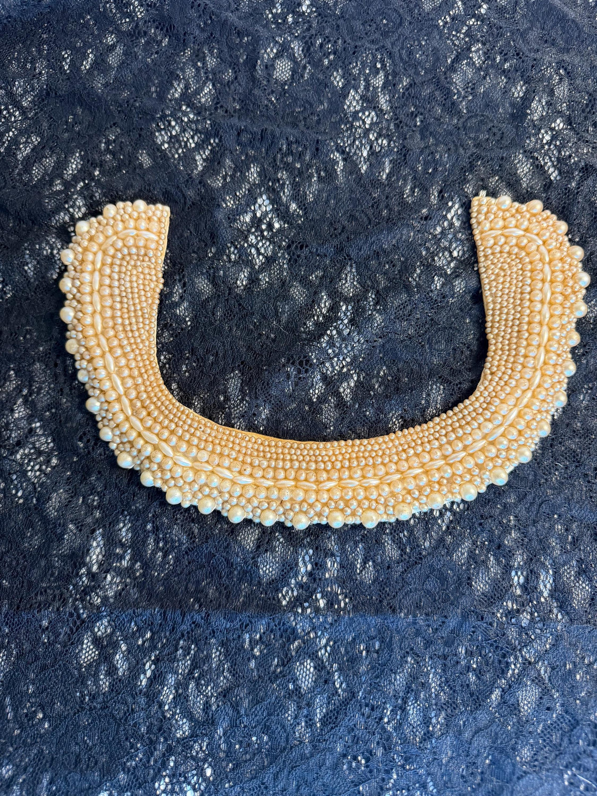 Vintage Japan Faux Pearl Beaded Collar Necklace, Statement Bib