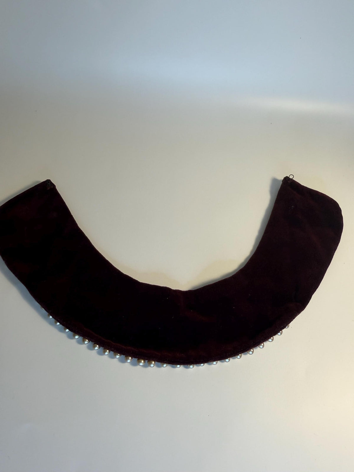 Vintage Burgundy Velvet Faux Pearl Collar Necklace, Victorian Style Choker