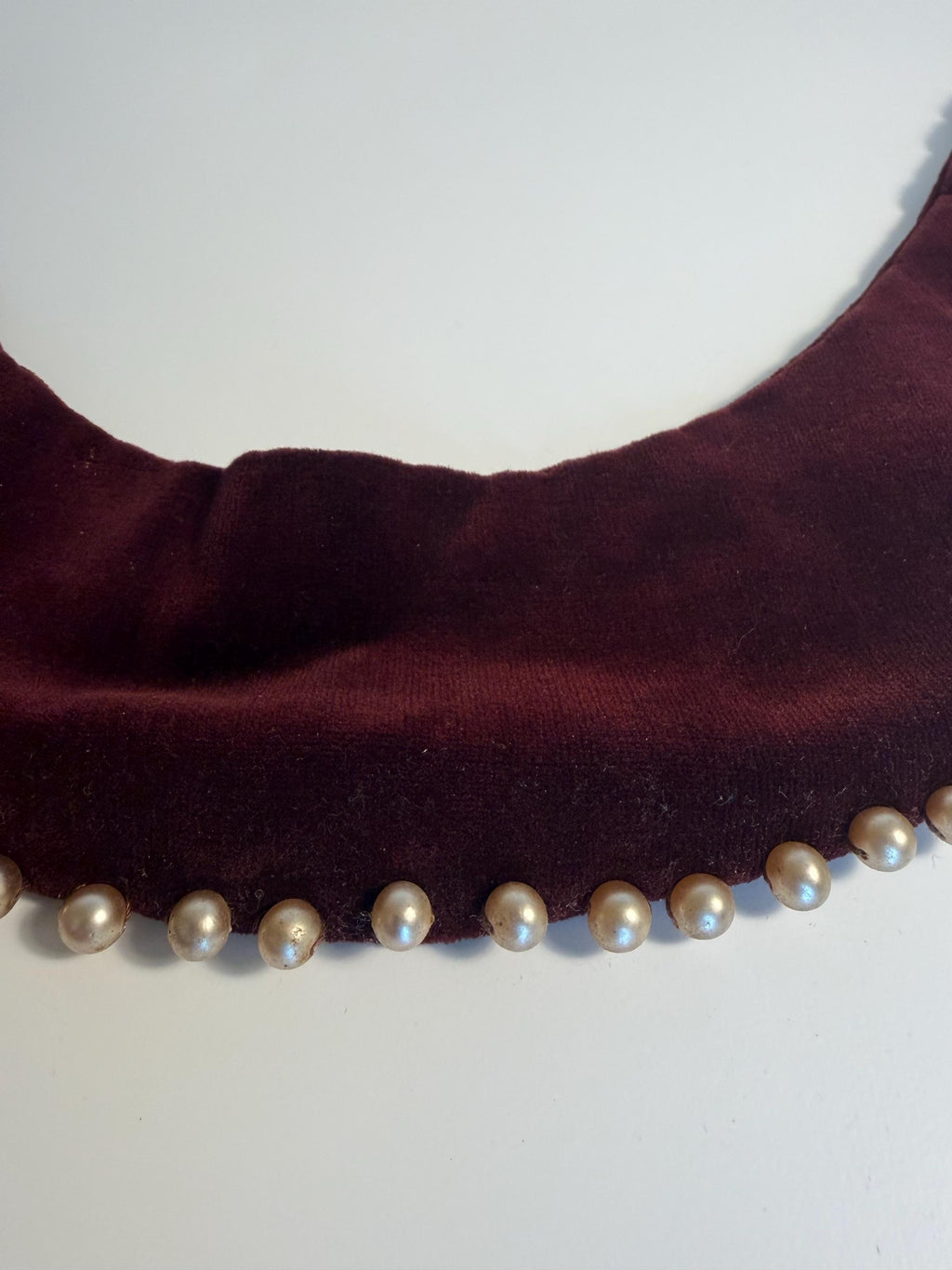 Vintage Burgundy Velvet Faux Pearl Collar Necklace, Victorian Style Choker
