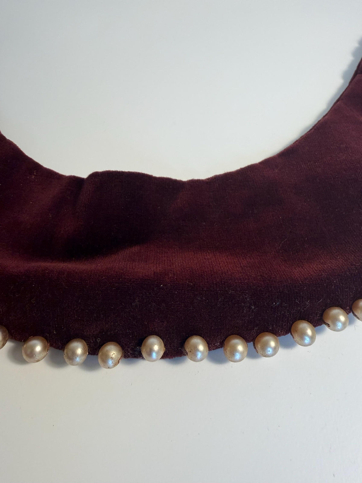 Vintage Burgundy Velvet Faux Pearl Collar Necklace, Victorian Style Choker