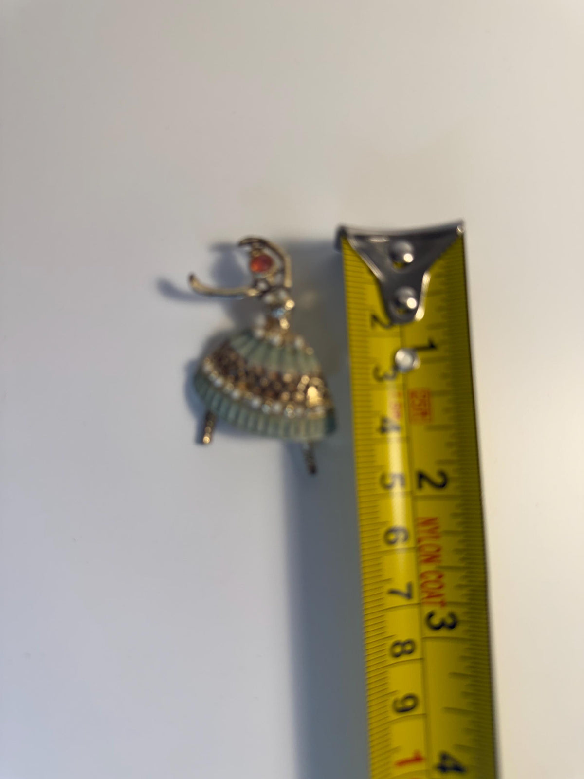 Vintage Ballerina Brooch, Green Enamel, Faux Pearl & Rhinestone Dancer Pin