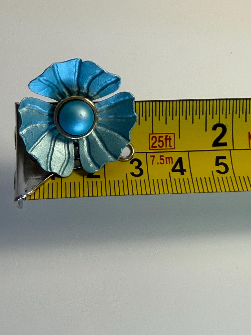 Vintage Blue Enamel Flower Clip-On Earrings, Mid-Century Retro Floral