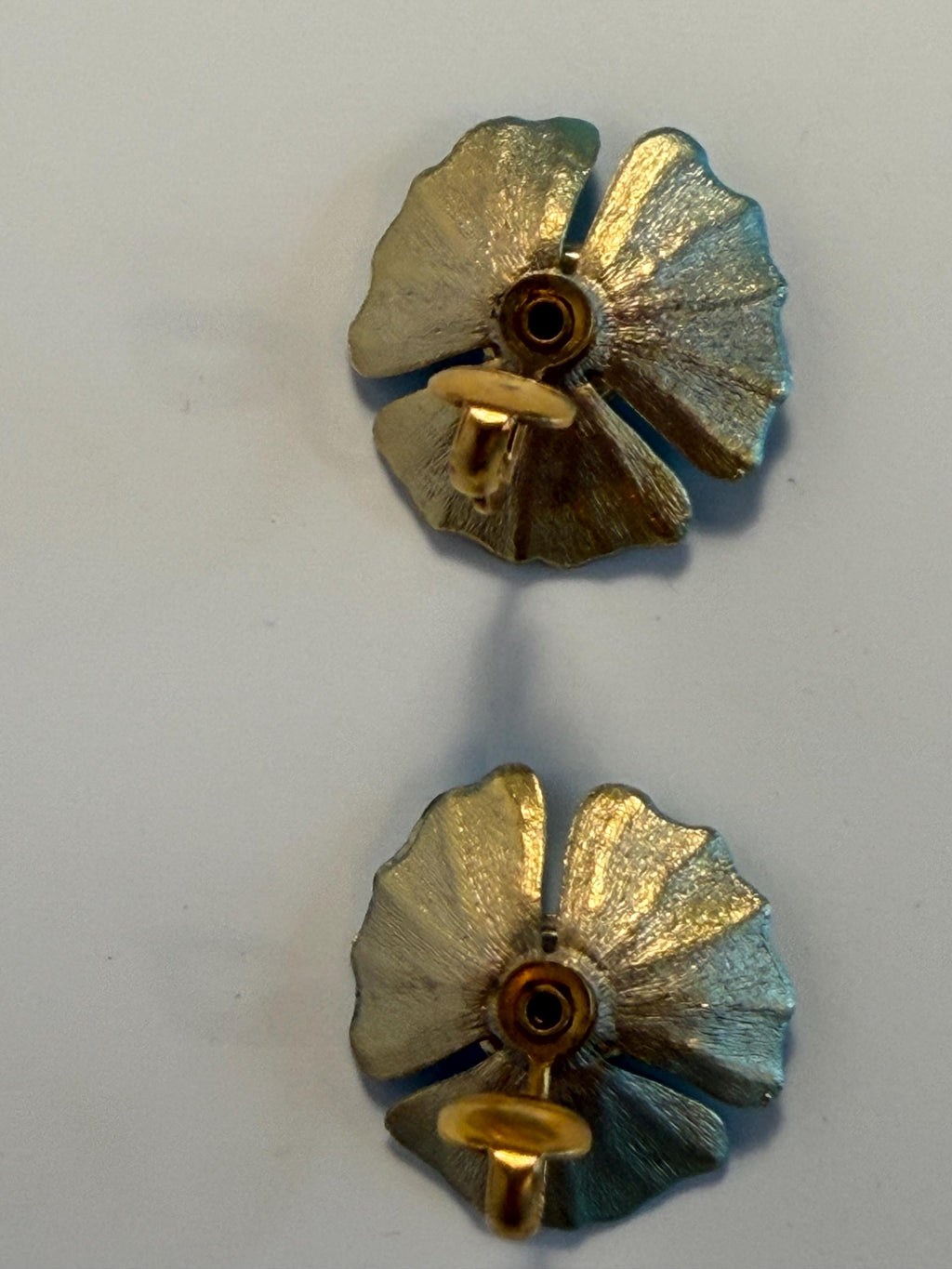 Vintage Blue Enamel Flower Clip-On Earrings, Mid-Century Retro Floral