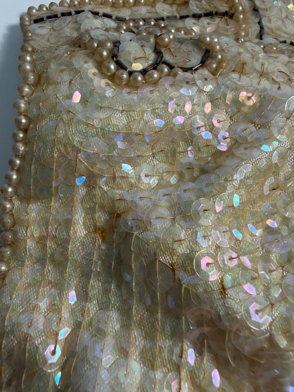 Vintage La Regale Beaded Evening Clutch, Ivory Sequin & Pearl Purse, Made in Japan