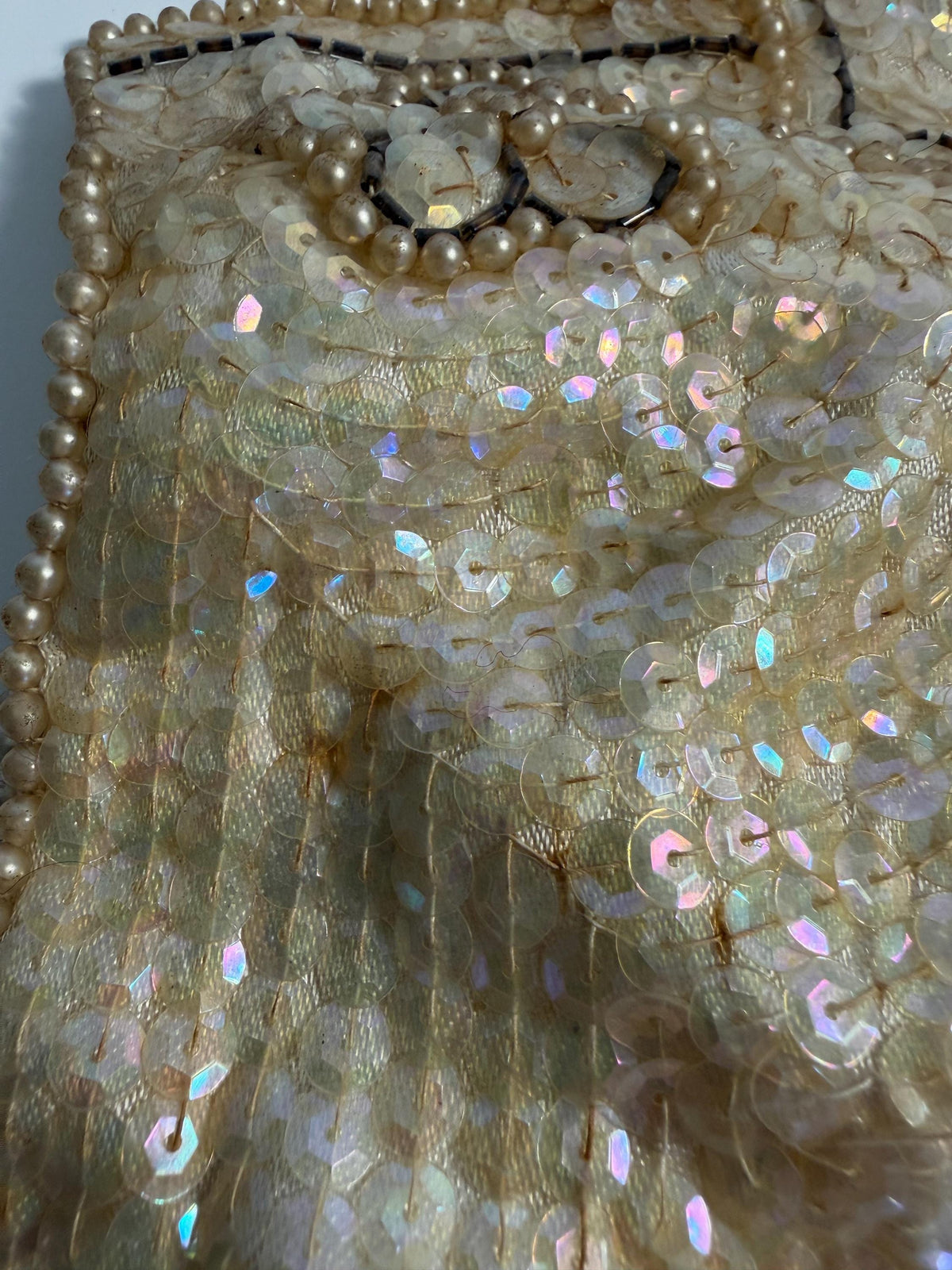 Vintage La Regale Beaded Evening Clutch, Ivory Sequin & Pearl Purse, Made in Japan