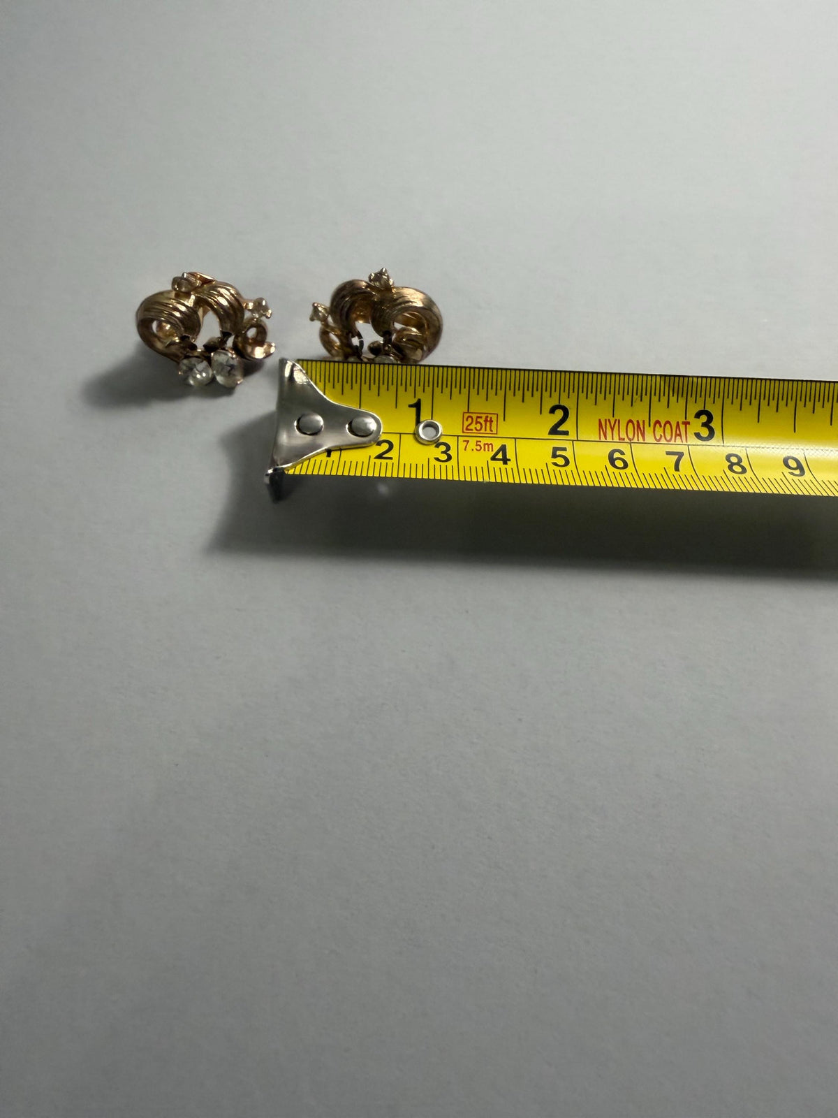 Vintage Signed Tilari Rhinestone Clip-On Earrings, Gold Tone Swirl